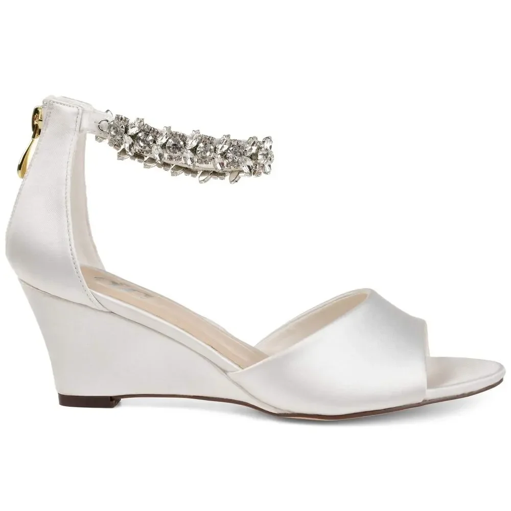 BRINLEY CO. WOMENS JEWELED OPEN-TOE WEDGE WHITE, 10 REGULAR US